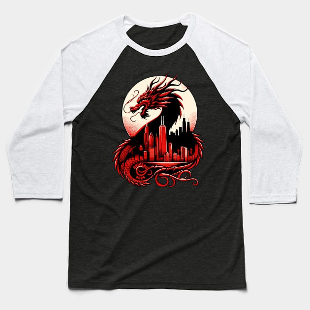 Fiery Chicago Dragon - Lunar New Year 2024 Baseball T-Shirt by 2HivelysArt